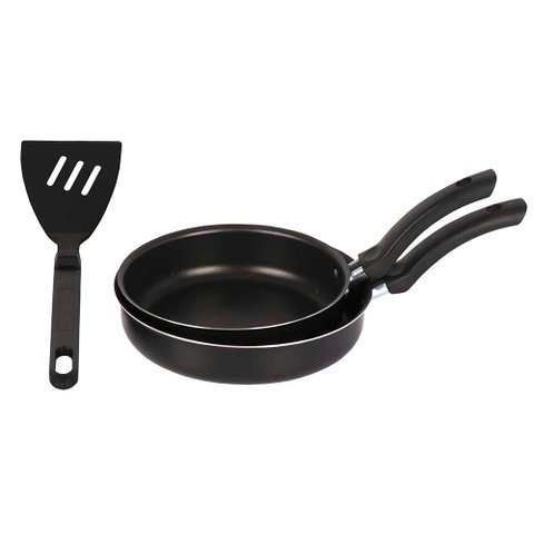 Conjunto de Frigideiras Antiaderente 18 e 20 com Espátula Preto Nacional