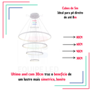 Ver imagem 3 de Lustre Pendente 4 Anéis 80cm Branco para Pe Direito Duplo Sala Jantar Mesa Equipe Led