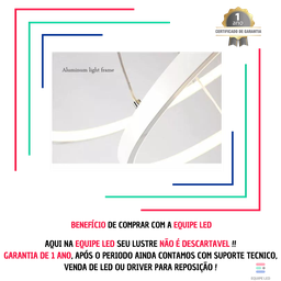Lustre Pendente 4 Anéis 80cm Branco para Pe Direito Duplo Sala Jantar Mesa Equipe Led - 2