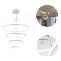 Lustre Pendente 4 Anéis 80cm Branco para Pe Direito Duplo Sala Jantar Mesa Equipe Led - 1