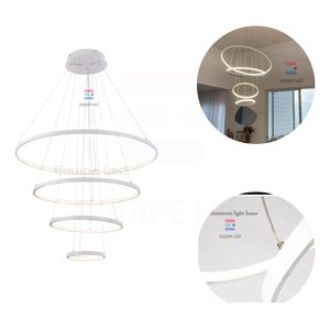 Lustre Pendente 4 Anéis 80cm Branco para Pe Direito Duplo Sala Jantar Mesa Equipe Led