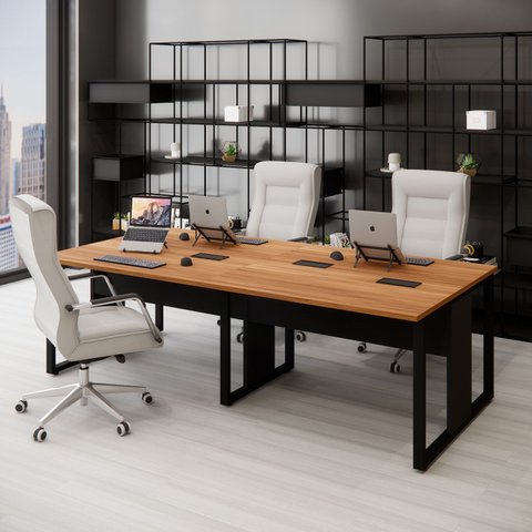 Plataforma de Trabalho 4 Lugares 2,40m Pé Metal Nogal Pr F5 