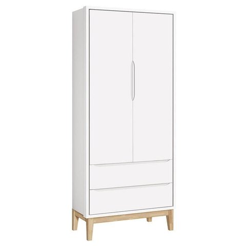 Guarda Roupa Infantil New Classic 2 Portas Branco com Pés Madeira Natural – Reller