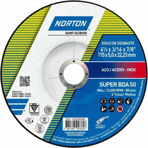 Disco de Desbaste Bda 50 115x5,0x22,23mm - 66252843686 - Norton