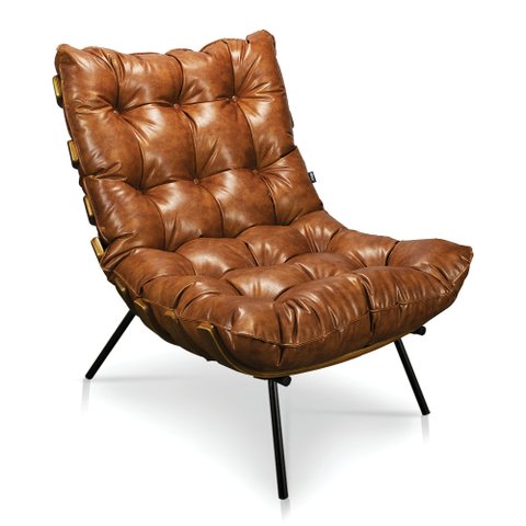 Poltrona Decorativa Costela Sala e Escritório Courissimo Nozes