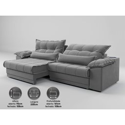 Sofá Retrátil e Reclinável com Molas Ensacadas e Carregador Usb Colosso 2,30m Veludocristal Cinza - 3