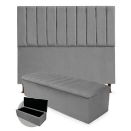 Kit Cabeceira e Calçadeira Queen 160 cm Cancun Platinum Decor Suede Cinza - 1