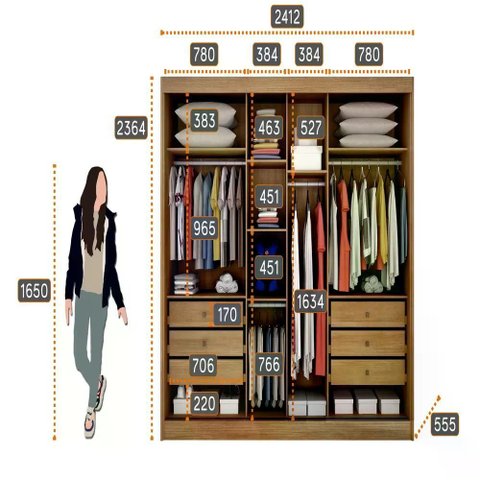 Guarda Roupa Diamond 3 Portas 6 Gavetas 1 Espelho Cor:Cumaru