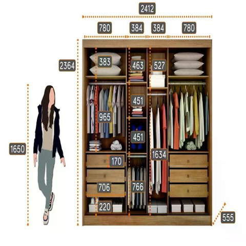 Guarda Roupa Diamond 3 Portas 6 Gavetas 1 Espelho Cor:cumaru