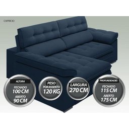 Sofá Capriccio 2,70M Assento com Braço Retrátil e Reclinável Velosuede Petróleo - 7