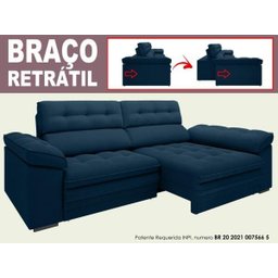 Sofá Capriccio 2,70M Assento com Braço Retrátil e Reclinável Velosuede Petróleo - 2