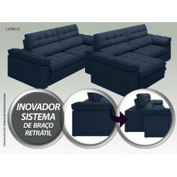 Sofá Capriccio 2,70M Assento com Braço Retrátil e Reclinável Velosuede Petróleo - 3