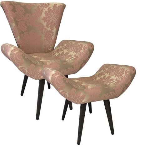 Poltrona e Puff Elegance Rosa com Dourado