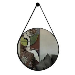 Espelho Adnet Redondo Decorativo com Alça 40cm Completo Preto - 1