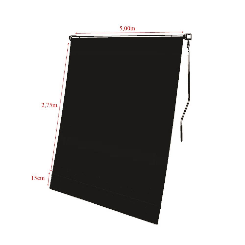 Toldo Cortina Retratil Preto - 5,00m x 2,75m - Kit Completo - 4