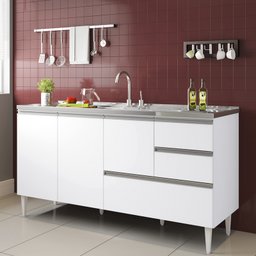 Gabinete Balcão para Pia 150cm com Gavetão Branco Branco - 3