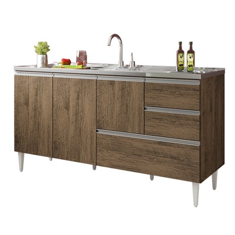 Gabinete Balcão para Pia 150cm com Gavetão Castanho