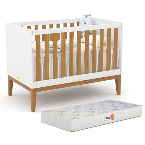 Berço Americano Unique Branco Soft/Freijó/Eco Wood com Colchão D18 - Matic Móveis