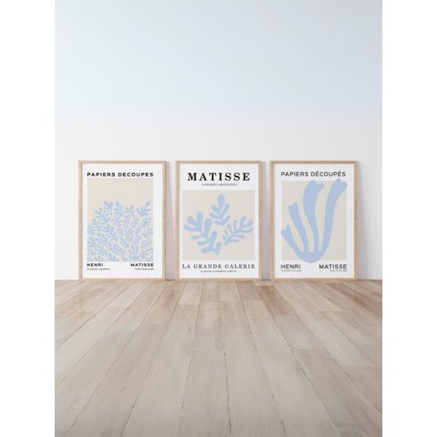 Kit 3 Quadros Decorativos Matisse Azul Moderno Minimalista No2