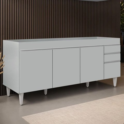 Balcão de Cozinha para Pia 180cm 4 Portas sem Tampo Dallas Cinza Claro - Lumil Lumil Móveis