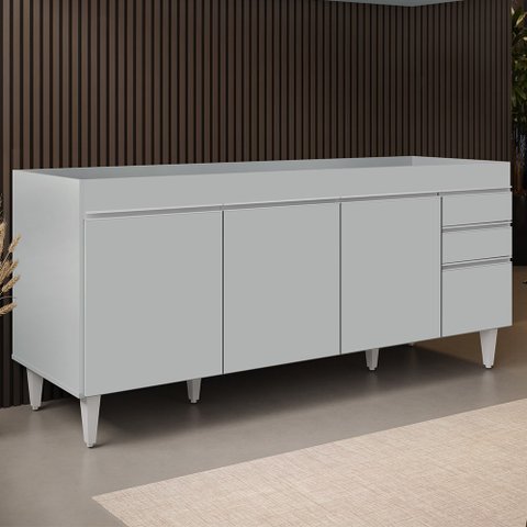 Balcão de Cozinha para Pia 180cm 4 Portas sem Tampo Dallas Cinza Claro - Lumil Lumil Móveis