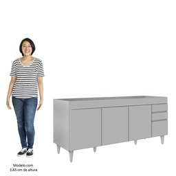 Balcão de Cozinha para Pia 180cm 4 Portas sem Tampo Dallas Cinza Claro - Lumil Lumil Móveis - 5