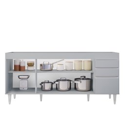 Balcão de Cozinha para Pia 180cm 4 Portas sem Tampo Dallas Cinza Claro - Lumil Lumil Móveis - 7