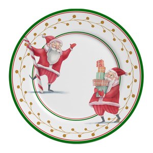 Conjunto com 6 Pratos Raso Ho Ho Ho Natal Acetinado Ø29cm Alleanza Cerâmica