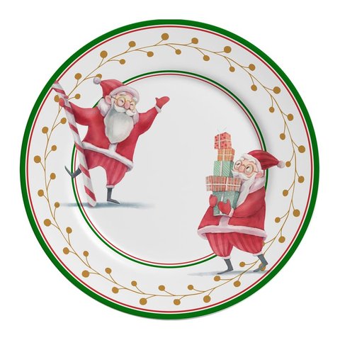 Conjunto com 6 Pratos Raso Ho Ho Ho Natal Acetinado Ø29cm Alleanza Cerâmica