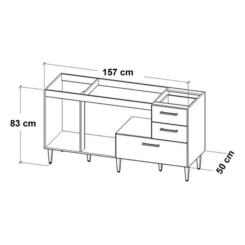 Gabinete Balcão para Pia de 160 Cm com Gavetão Castanho - 5