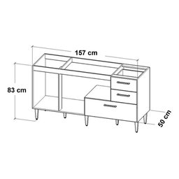 Gabinete Balcão para Pia de 160 Cm com Gavetão Castanho - 5