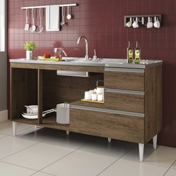 Gabinete Balcão para Pia de 160 Cm com Gavetão Castanho - 4