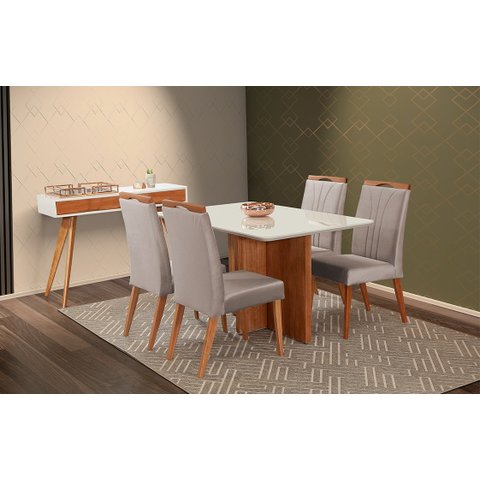 Mesa de jantar + 4 cadeiras Milão tampo Atenas 140 cm Cinza