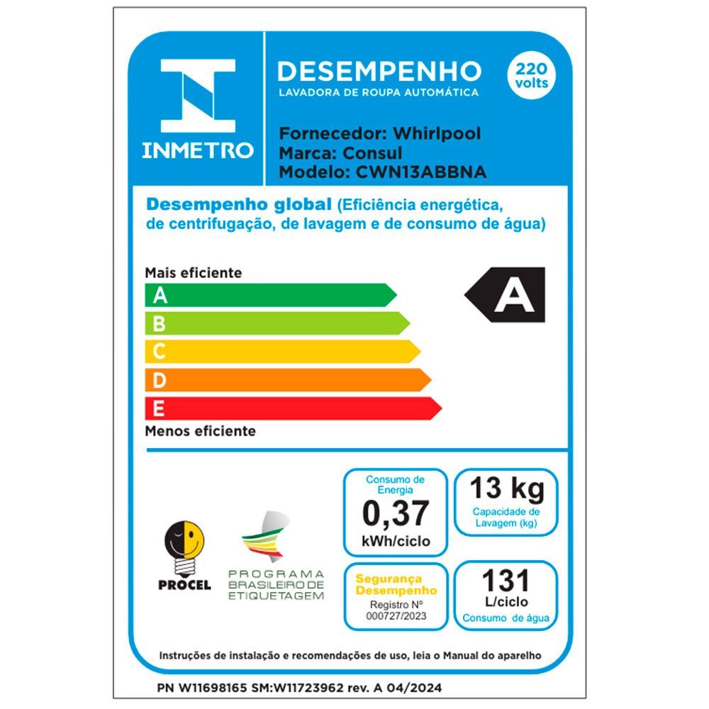 Máquina de Lavar Consul 13 Kg Branca com Modo Eco - Cwn13ab - 17