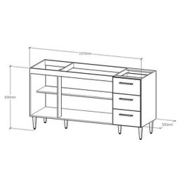 Gabinete Balcão Para Pia de 160 Cm 3 Portas 3 Gavetas Castanho - 2