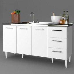 Gabinete Balcão para Pia de 160cm 3 Portas 3 Gavetas Branco - 3 Gabinete Balcão para Pia de 160cm 3 Portas 3 Gavetas Branco - 3