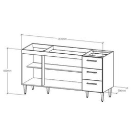 Gabinete Balcão para Pia de 160cm 3 Portas 3 Gavetas Branco - 2