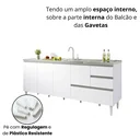 Ver imagem 7 de Balcão Gabinete Pia 2,00m Maceió Bymadero Branco 4 Portas 3 Gavetas