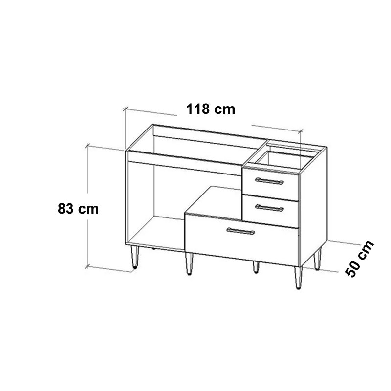 Gabinete Balcão para Pia de 1,20 Mt Milla com Gavetão Branco - 5