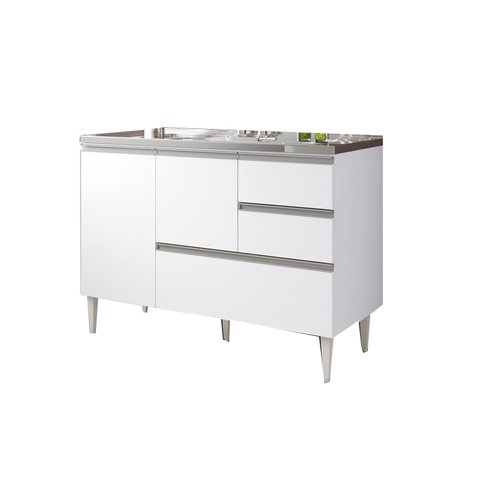 Gabinete Balcão para Pia de 1,20 Mt Milla com Gavetão Branco