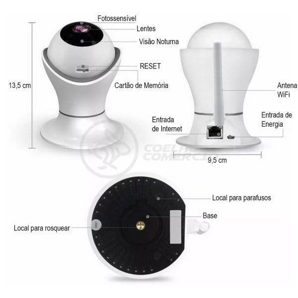 Câmera IP C360 de Segurança Wifi 2 Antenas Robô HD 1080P sem Fio 360º Áudio Visão Noturna - 8165Hp - 8