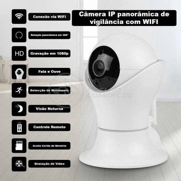 Câmera IP C360 de Segurança Wifi 2 Antenas Robô HD 1080P sem Fio 360º Áudio Visão Noturna - 8165Hp - 6