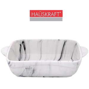 Travessa De Porcelana Retangular Refrataria Marble Marmore Hauskraft 400Ml 19X11Cm