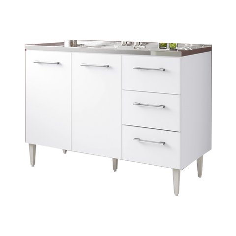 Gabinete Balcão para Pia de 1,20 Mt Milla Branco Branco