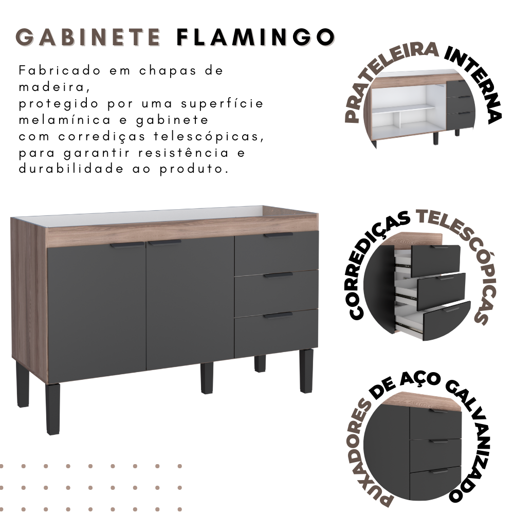 Gabinete em Madeira Flamingo Cozinha 1,50 Tamarindo Preto Cozimax - 3