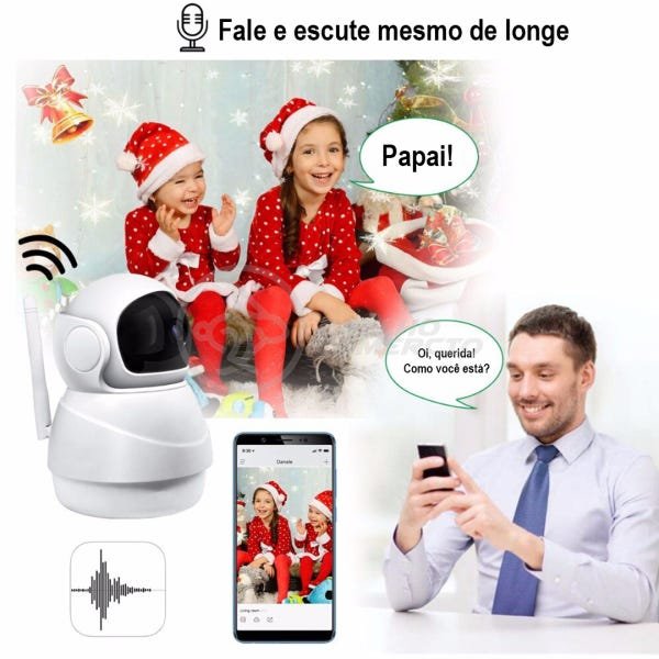 Câmera IP C360 de Segurança Wifi 2 Antenas Robô HD 1080P sem Fio Jortan Áudio Visão Noturna - 8166Xp - 5