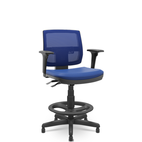Cadeira Caixa Alta Brizza Plaxmetal Tela Azul Back System com Braços Assento Vinil Azul T32