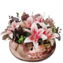 Ver imagem 1 de Arranjo Flores Lírios Rosa e Folhagem Verde Vaso Rosé Gold