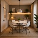 Ver imagem 1 de Mesa de Jantar Eames Eiffel Quadrada Branca 90cm com 4 Cadeiras Brancas Base Ferro Preto