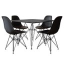 Ver imagem 2 de Conjunto Sala de Jantar Eames de Ferro Preto e Tampo Quadrado Preto 90cm 4 Cadeiras Pretas